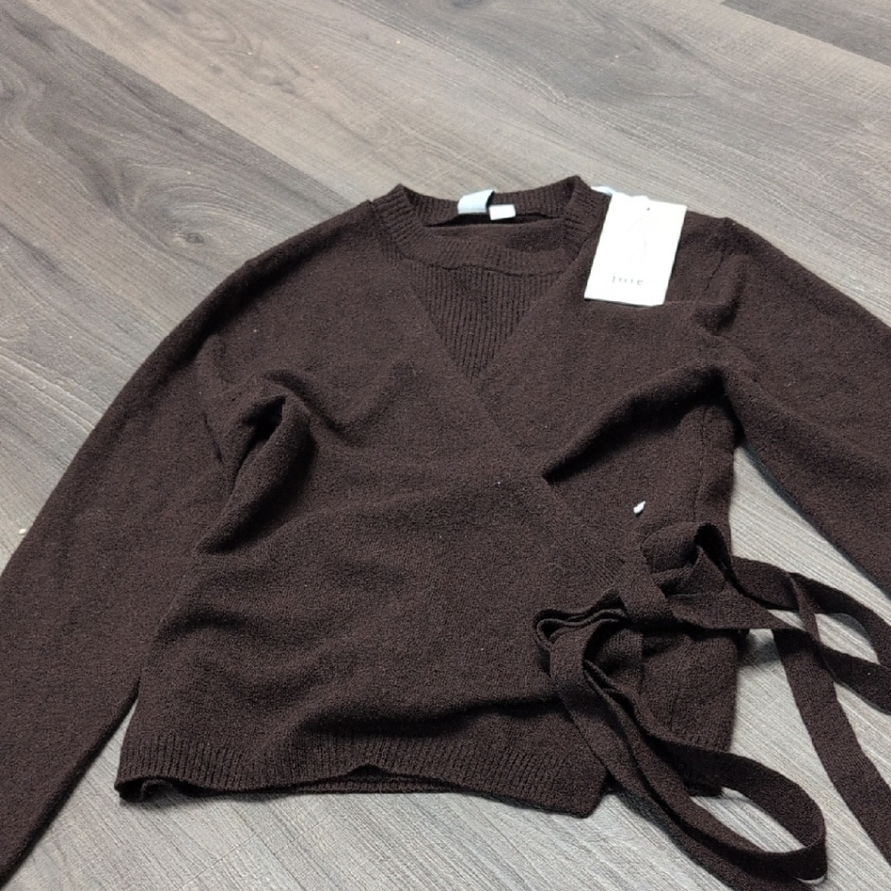 Joie Dark Brown V-Neck Wrap Sweater